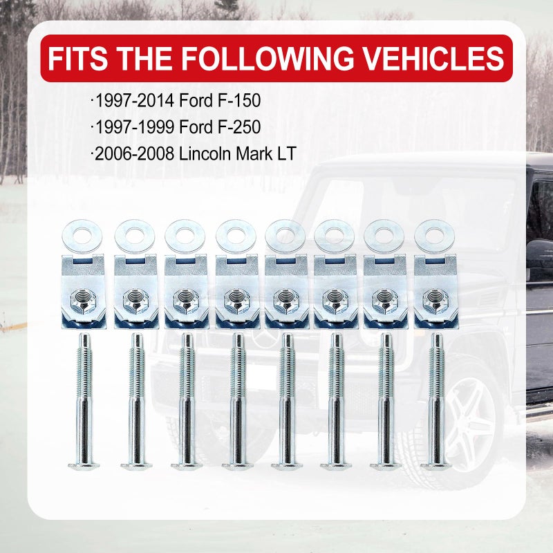 FEXON Truck Bed Mounting Hardware Kit Set of 8 Bolts, Washers, Captured Nuts Replacement for 1997-2014 Ford F-150 1997-1999 Ford F-250 2006-2008 Lincoln Mark LT Replaces 924-312 - Image 4
